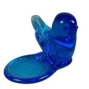 Vintage Signed‎ Leo Ward "Bluebird of Happiness" Cobolt Glass Candle Holder 1993